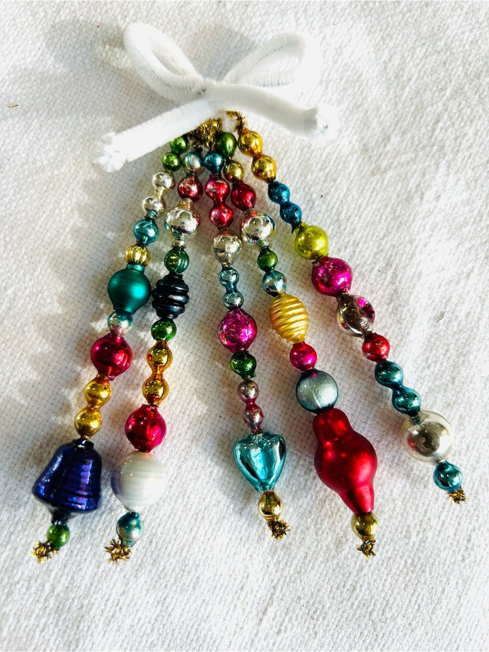 Mini Vintage Repurposed holiday Christmas ornaments, mercury Glass bead icicle